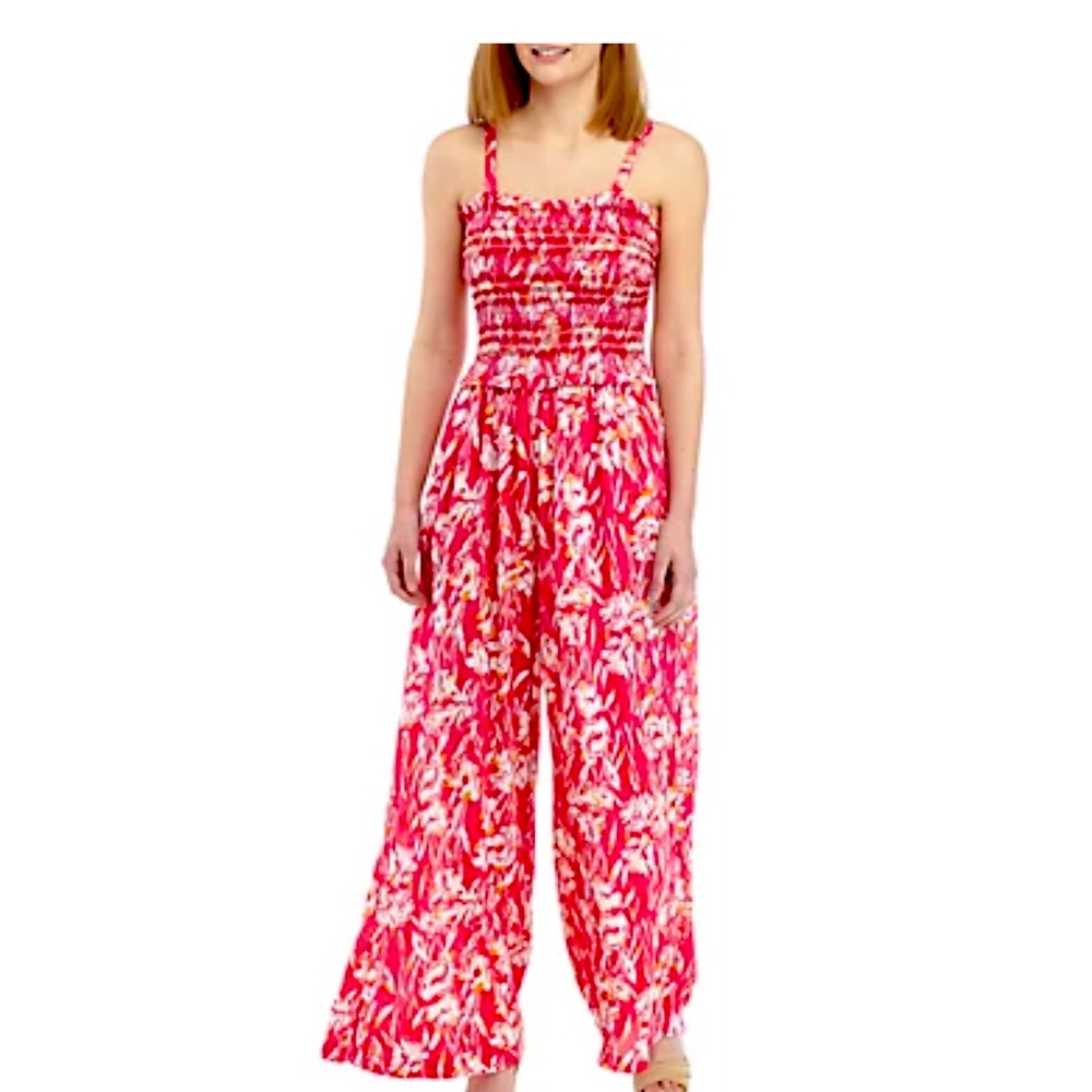 Kaari Blue Smocked Wide Leg Jumpsuit